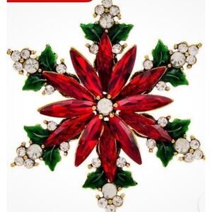Fashion Christmas Red Snowflake Crystal Brooch Pin Costume Women Party Jewelry